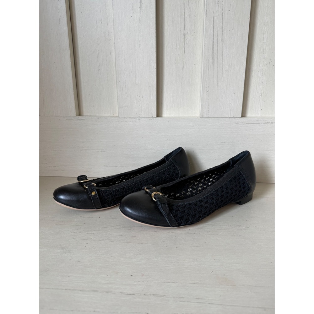 AGL Attilio Giusti Leombruni Black Leather Crochet Knit Ballet Flats Size 36
